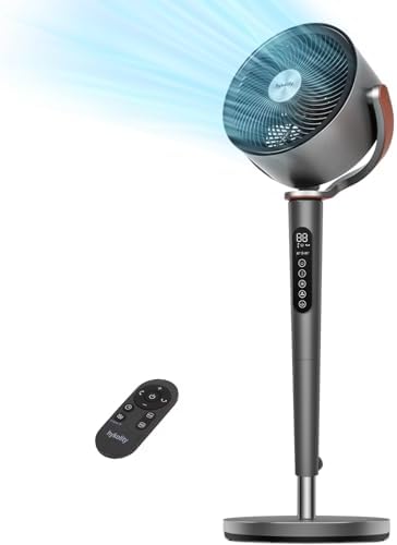 hykolity Large Pedestal Fan for Bedroom, 120°+90°Omni-directional Oscillating Standing Fan, 85ft Air Circulator With Remote, DC Motor Quiet Floor Fans, Adjustable Height, 12 Speeds, 5 Modes, 12H Timer