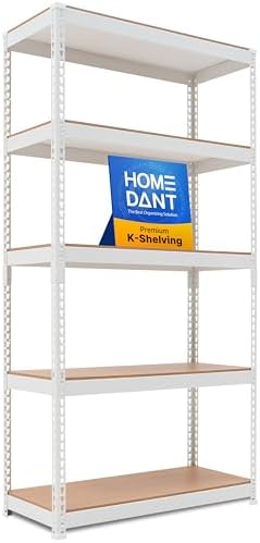 HOMEDANT 5 Tier White Storage Shelves Adjustable Laminated Boltless Garage Metal Shelving Unit Heavy Duty Utility Rack Shelf Warehouse Pantry Closet Kitchen 35.9" W x 16.2" D x 71.3" H White 1Pack