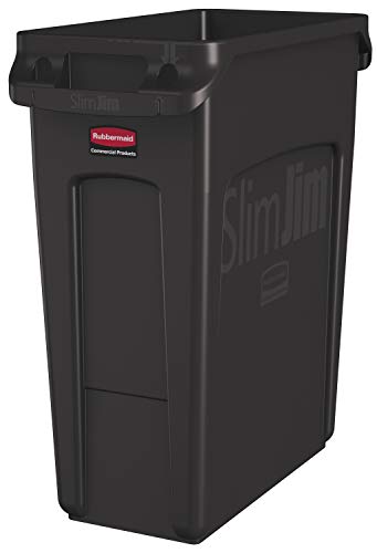 Rubbermaid Commercial Products Slim Jim Trash/Garbage Can with Venting Channels, 16-Gallon, Brown, for Kitchen/Office/Workspace