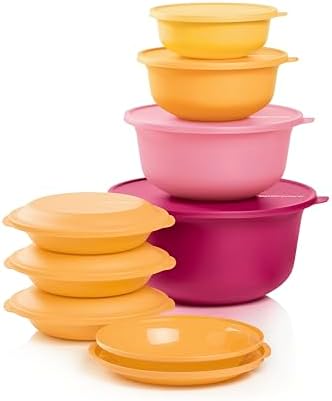 Tupperware Aloha Home Collection 16 Piece Food Storage Set in Multi Colors, Dishwasher Safe and BPA Free (4 Containers, 4 Plates, 8 Lids)