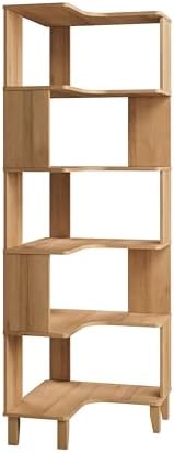 Prepac Nordik 6-Tier Natural Oak Modern Mid Century Corner Bookcase, 71.5" Extra Tall Corner Shelf with Storage, Multifunctional Freestanding Bookshelf for Home Office, Living Room, Bedroom