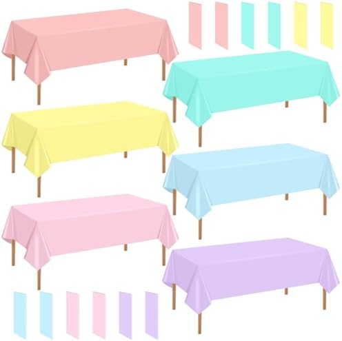 12 Packs Pastel Table Cloths for Parties Plastic 54x72 Inch Rainbow Pastel Tablecloth Disposable Colorful Rectangle Table Cover Decoration for Birthday Baby Shower Wedding Unicorn Princess Ice Cream
