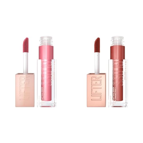 MAYBELLINE Lifter Gloss Hydrating Lip Gloss with Hyaluronic Acid in Petal Warm Pink Neutral and Rust Warm Neutral Shades, 0.18 Ounce Each