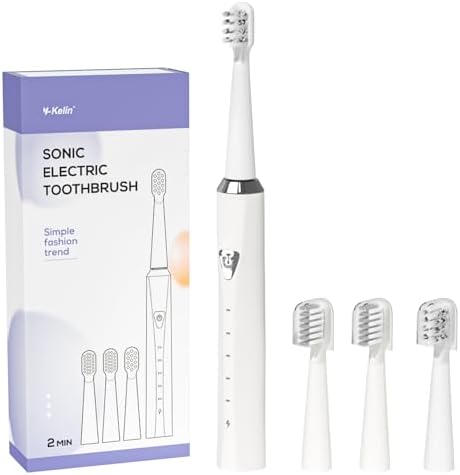 Y-Kelin V-Shaped Orthodontic Electric Toothbrush for Braces, Sonic Toothbrush with 2 Concave Replacement Heads and 2 Convex Replacement Heads, Soft Bristle, 5 Modes IPX7 Waterproof (White)