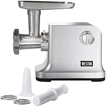 Weston Electric Meat Grinder & Sausage Stuffer, #12 750 Watt, 1 HP Motor, Grinds 4 lbs Per Minute, Includes Stainless Steel Grinding Plates, Die-Cast Aluminum (33-1301-W)