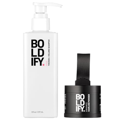 Boldify Hairline Powder + Shampoo: Bundle: Root Touchup Hair Loss Powder and Natural Volumizing Shampoo for Fine Hair (Black)