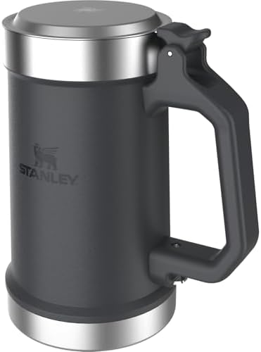 Stanley Classic Bottle Opener Beer Stein 24 oz | Flip Up Lid and Heavy Duty Handle with Built In Bottle Opener | Insulated Stainless Steel Beer Mug | BPA-Free | Black 2.0