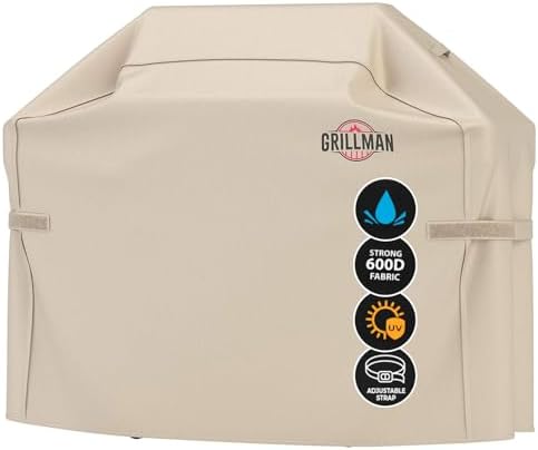 Grill Cover by Grillman, Tan, 58 Inch, BBQ Outdoor Grill Covers, Charcoal & Gas Grills, Waterproof, Rip-Proof, Weather-Resistant, Anti-UV, Barbecue Cover for Weber, Genesis, Charbroil, Nexgrill, etc