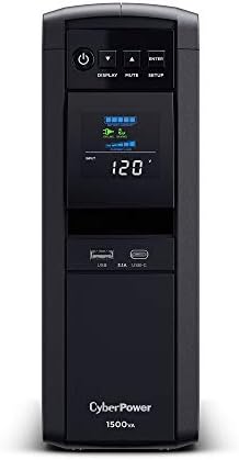 CyberPower CP1500PFCLCD PFC Sinewave UPS System, 1500VA/1000W, 12 Outlets, AVR, Mini Tower,Black