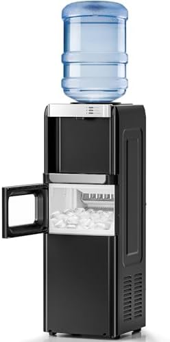 Kismile Water Cooler Dispenser with Ice Maker for 2, 3 or 5 Gallon Bottles, 33Lbs Daily Ice Making, Child Safety Lock and Energy-Saving Design for Home and Office (Black)
