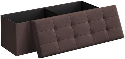 SONGMICS MAZIE Collection - 43 Inches Folding Storage Ottoman Bench, Ottoman Foot Rest, End of Bed Bench, Storage Chest, Load 660 lb, for Living Room, Bedroom, Entryway, Brown ULSF77BR