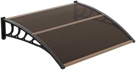 VINGLI Window Awning Door Canopy Exterior, 40" x 48" Awnings for Doors Polycarbonate Cover Patio Door Awning Rain Snow Sunlight Protection Hollow Sheet (Brown Board & Black Bracket)