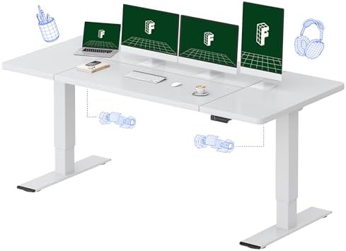 FLEXISPOT 79 x 32 Inch Dual Motor Standing Desk, Computer Desk with Memory Controller, Home Office Desk with Splice Board (White Frame + 79" White Desktop, 2 Packages)