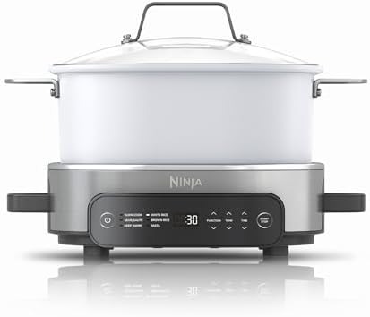 Ninja Foodi MC1100 6.5 Qt PossibleCooker 6 in 1 MultiCooker, Fast Cook Slow Cook Sear 500°F Oven-Safe One-Pot Meals 7lb Capacity Easy Clean Compact Design White/Stainless Steel (MC1100)