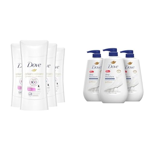 Dove Antiperspirant Deodorant Stick No White Marks on 100 Colors Clear Finish 48-Hour Sweat & Body Wash with Pump Deep Moisture For Dry Skin Moisturizing Skin Cleanser with 24hr Renewing Mi