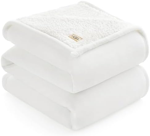 UGG Ariana Full/Queen Blanket Fleece Fluffy Reversible Soft Fuzzy Bedding Cozy Plush Warm Oversized Blanket Machine Washable Bedroom Decor for Big Couch or Bed, 90-inch x 90-inch, White Snow
