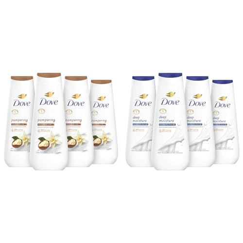 Dove Body Wash Shea Butter & Vanilla with MicroMoisture for Renewed Skin (Pack of 4) and Deep Moisture for Dry Skin (4 Count)