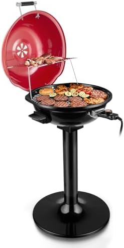 Electric Grill, Techwood Outdoor Electric BBQ Grill, 1600W Portable Removable Stand Grill with Adjustable Heat & Drip Tray, Double Layer Design for Party, Patio & Backyard (Red)