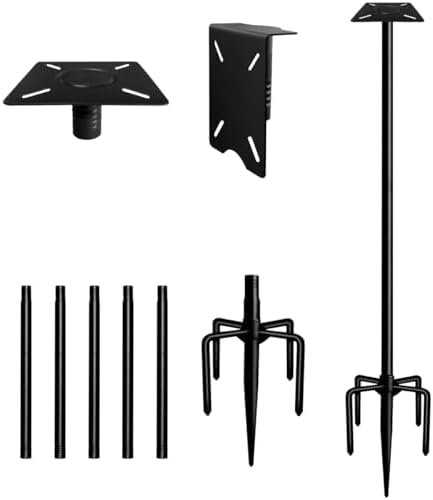 90 Inch Smart Bird Feeder Pole with 5-Prong Base, Adjustable Bird House Pole Mount Kit for Outdoors, Heavy Duty Bird Feeder Stand for Wild Birds Watching, Black