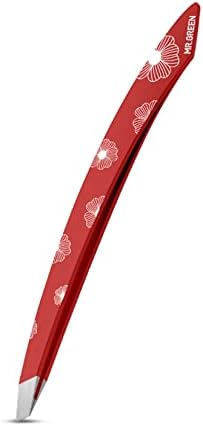 MR.GREEN Curve Handle Eyebrows Tweezers Professional Fine Hairs Removal Puller Makeup Tools Stainless Steel Beauty Clips Removal (Red)