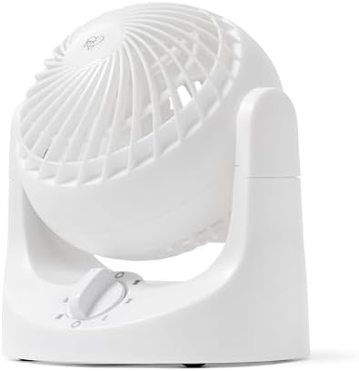 IRIS USA WOOZOO Desk Fan, Air Circulator, 3 Speeds, 32ft Max Air Distance, 112° Adjustable Tilt, 27.5db Quiet Motor, Small Fan for Bedroom, Office, Dorm, White