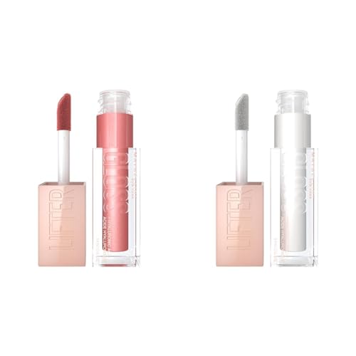 MAYBELLINE Lifter Gloss Hydrating Lip Gloss with Hyaluronic Acid Moon Nude Pink 0.18oz & Pearl Silver Pearl Clear 0.18oz