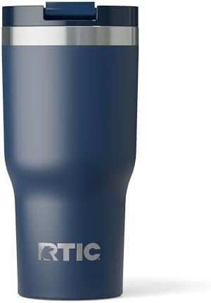 RTIC 20oz Essential Tumbler with Lid, Insulated, Stainless Steel, Metal, Double Wall Vacuum-Insulation, Ceramic Lined, Travel Cup for Iced Coffee, Tea, Hot and Cold Drink, Navy