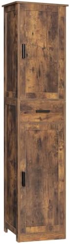 usikey 67'' Tall Storage Cabinet with Adjustable Shelves & 2 Doors, Bathroom Cabinet with 1 Drawer, Narrow Tall Cabinets for Living Room, Home Office, Rustic Brown