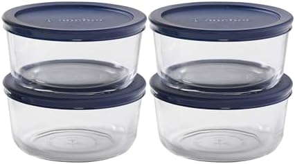 Anchor Hocking SnugFitTM Round Food Storage Containers with Lids (4-Piece, 4-cup, Navy Blue, oven-safe)