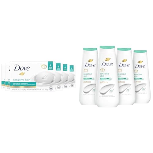 Dove Beauty Bar More Moisturizing Than Bar Soap for Softer Skin, Fragrance Free & Body Wash Sensitive Skin 4 Count Hypoallergenic, Paraben-Free, Sulfate-Free, Cruelty-Free