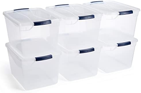 Rubbermaid Cleverstore Clear 32 Qt, 6 Pack Stackable Plastic Storage Containers with Durable Latching Clear Lids, Visible Storage, Great for Closet and Laundry Storage, Organizing in the Home