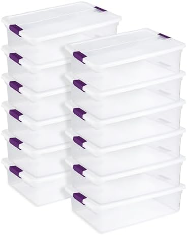Sterilite 12-Pack 32 Quart ClearView Latch Box, Stackable Organizer Bins with Latching Lids - Clear Plastic Organization Containers for Closet, Bedroom, Shelving Units and Everyday Home Storage