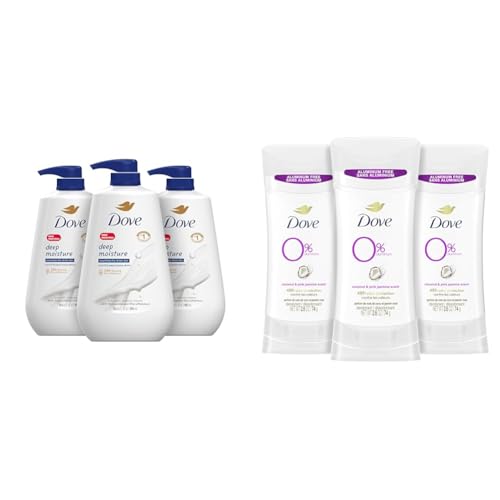 Dove Body Wash with Pump Deep Moisture 3 Pack and Deodorant Stick Coconut Pink Jasmine 3 Count Aluminum Free