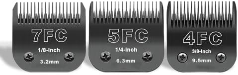 7FC+5FC+4FC Black Detachable Pet Dog Grooming Clipper Stainless Steel Blades Set,Compatible with Andis,Oster A5,Wahl KM10 Series Clippers,3 Pack