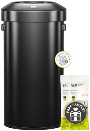 EKO Urban 24 Gallon Round Black Stainless Steel Open Top Waste Bin, Tall Commercial Trash Can for Indoor/Outdoor, Extra Large Metal Garbage Bin for Office, Restaurant, Restroom, 90L