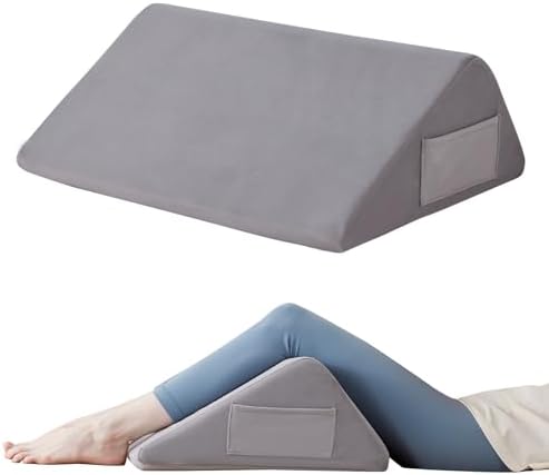 Knee Wedge Pillow, 8” Knee Pillow for Back Sleeping, Leg Pillow, Triangle Pillow for Knee Support, Bolster Pillow for Legs, Post Surgery Recovery, Back Hip Ankles Pain Relief, Velvet