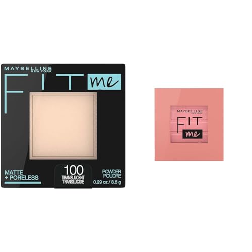 Maybelline Fit Me Matte + Poreless Face Powder & Blush Makeup, Translucent & Rose, 1 Count Each