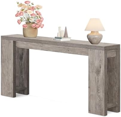 LITTLE TREE 70.9-Inch Long Entryway Table, Farmhouse Sofa Console Table for Living Room, Entryway, Hallway, Grey