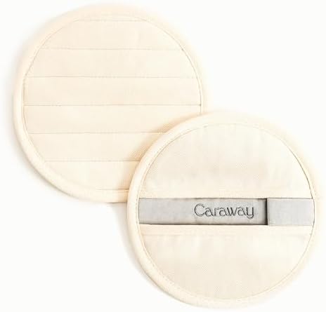 Caraway Pot Holders - 100% Organic Cotton Pot Holder - Double-Layer Stain Resistant Stitching - Resists High Heat & Low Cold Temperatures - Machine Washable - Cream
