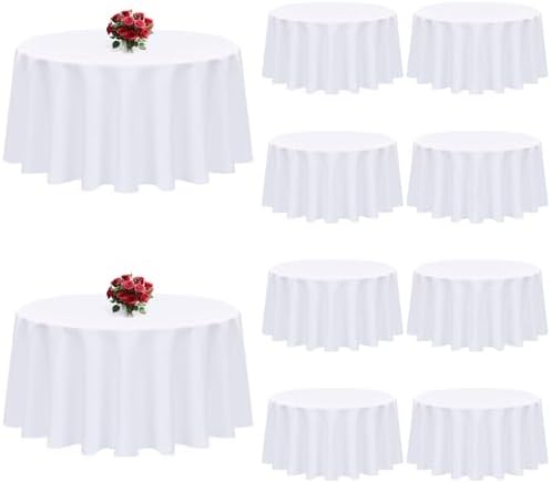 10 Pack White Table Cloth Round 90 inch White Tablecloths for Round Tables Wrinkle Resistant Polyester Table Cloth Fabric Table Cover for Party Wedding Events and Camping