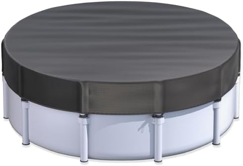 14 Ft Round Pool Cover for Metal Frame Above Ground Pools - Upgraded Windproof Design Compatible with Intex/Bestway Frame Above Ground Outdoor Swimming Pool (Black)