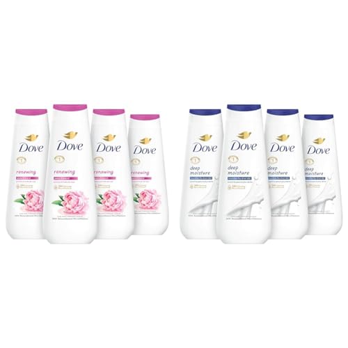 Dove Body Wash Renewing Peony and Rose Oil 4 Count for Renewed & Body Wash Deep Moisture 4 Count For Dry Skin Moisturizing Skin Cleanser