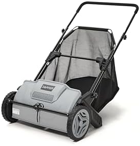 21-Inch Push Lawn Sweeper, Grass, Lawn and Leaf Cleanup Collector with Large 3.5 cu. ft. Hopper Bag, Durable Wheels, and Dual Spinning Brushes, Grey