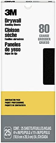 3M 99433 Pro-Pak Drywall Sanding Sheet, 80D, 80 Grit, Black, 25 Count