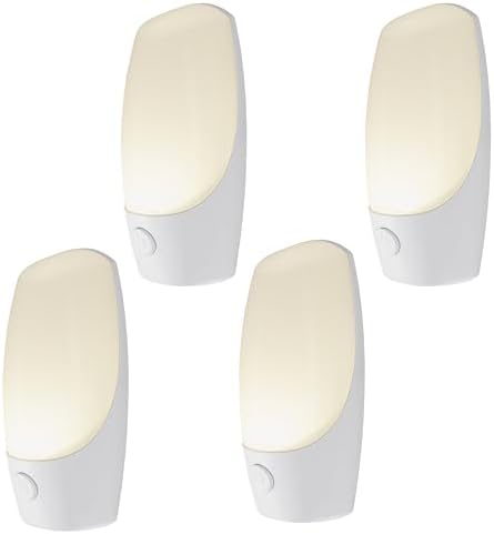 Energizer Manual On/Off LED Night Light Plug-in, Push Button, Compact, Contemporary, for Bedroom, Livingroom, Hallway, Bathroom, Nursery, Basement, White, 83661, 4 Pack