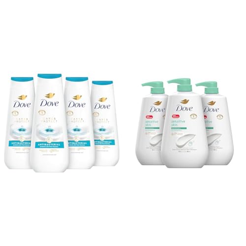 Dove Body Wash Care & Protect Antibacterial 4 Count 20 Fl oz (Pack of 4) Sensitive Skin Body Wash Hypoallergenic 30.6 fl oz (Pack of 3)