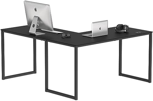 SHW Mission 55 x 60 Inches L-Shape Home Office Computer Desk, Black