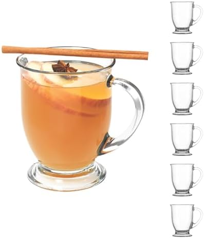 Anchor Hocking Café Glass Coffee Mugs, 16 oz, Set of 6