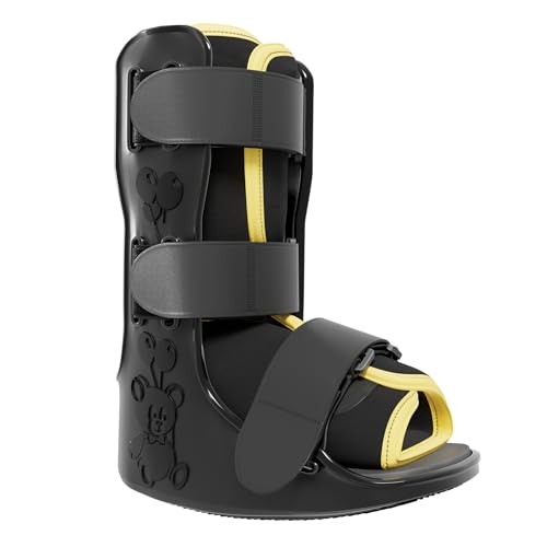 Pediatric Buddy Boot, Kids Medical Grade Left/Right Foot & Ankle Support Brace, Sprain & Injury Recovery Walker Boots, Kids Ankle Brace for Sports and Recovery, Large Yellow Liner, Black