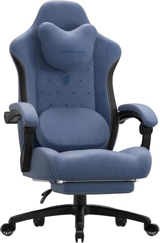 Dowinx Gaming Chair with Heated Massage Lumbar Support,Big and Tall Fabric Gaming Chairs for Adults with Footrest, Ergonomic Computer Game Chair with Poket Spring Cushions, 350lbs, Blue